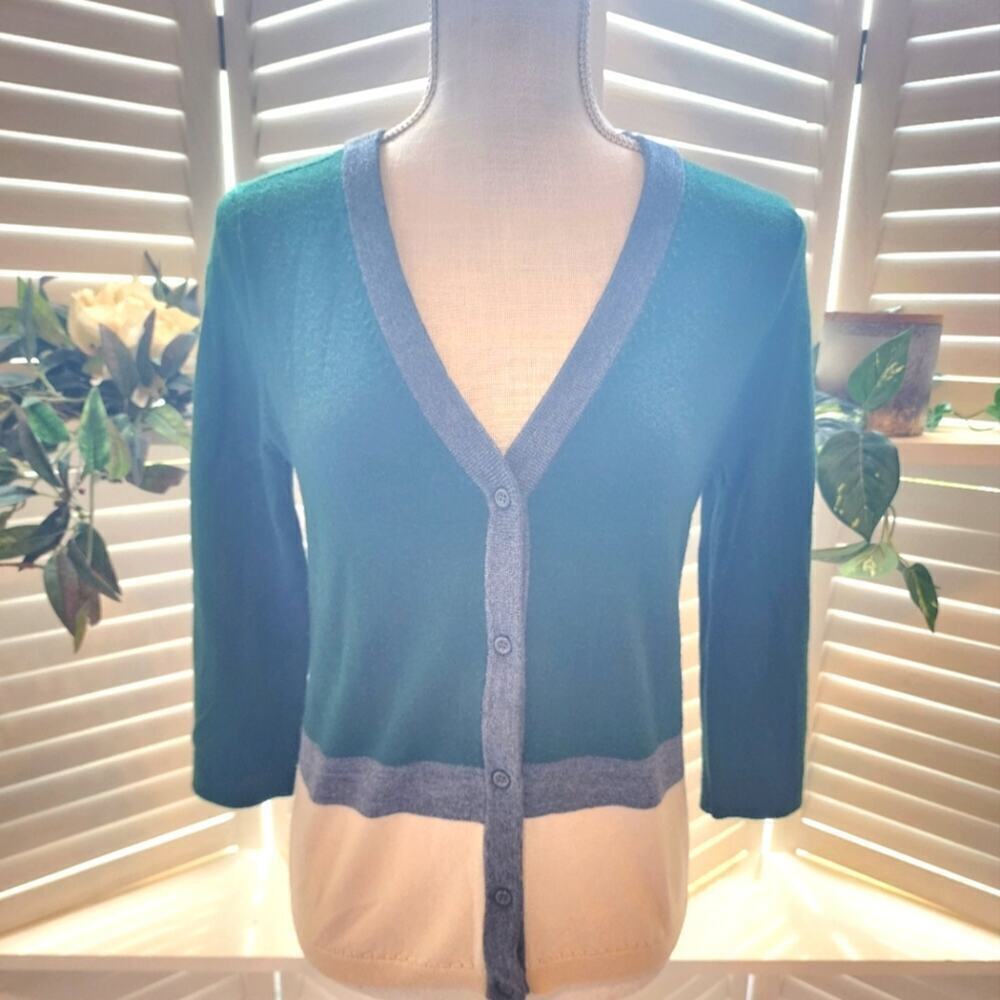 KATE SPADE NEW YORK GREEN SIZE SMALL COLOR BLOCK SWEATER 100% WOOL